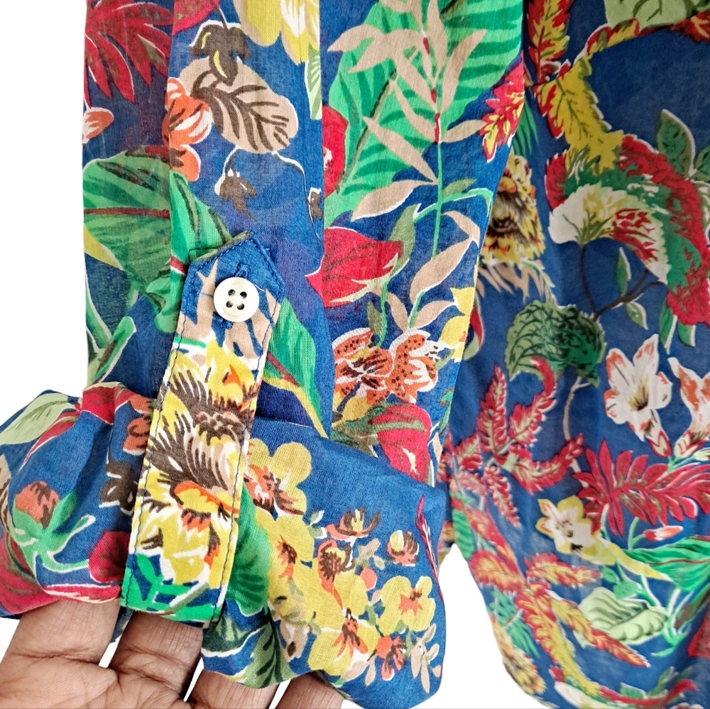 SOLD Talbots Floral tropical Hawaiian button up cotton summer shirt top Size 2X - Picture 10 of 14